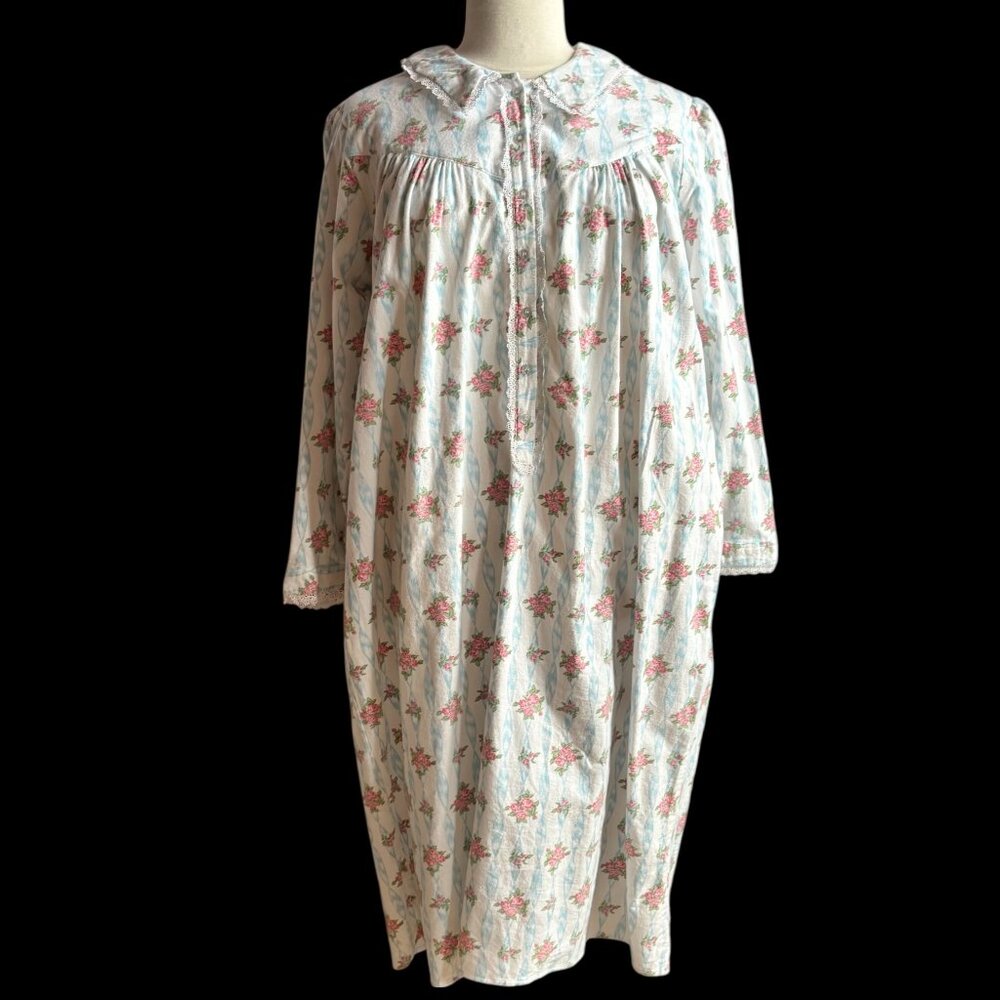 Cozy Cottagecore Floral Full Length Flannel Nightgown